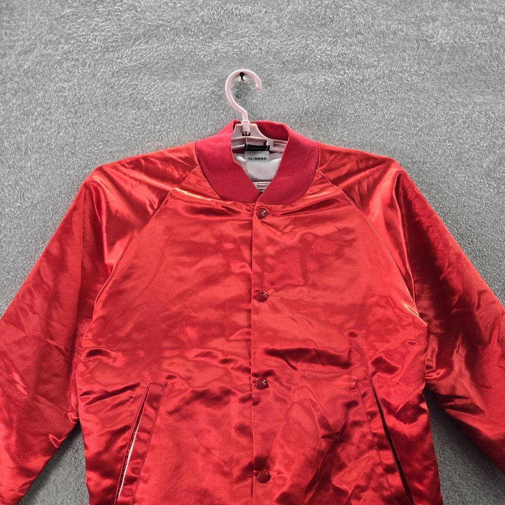 Kylie Jenner Women Jacket M Red Satin Bomber Lips Snap Button - Picture 4 of 8